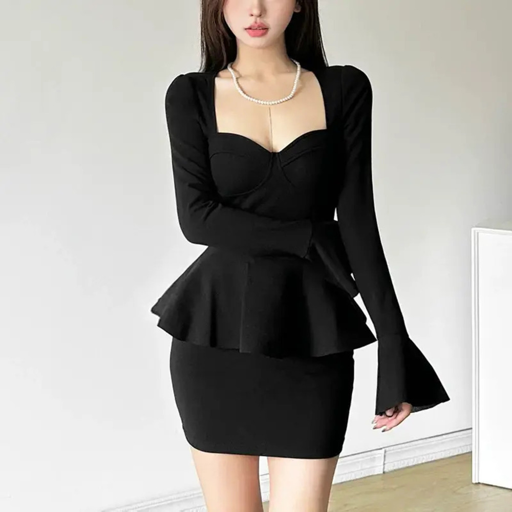 ZARA Elegant Black Ruffle Hem Dress for Fall Fashion